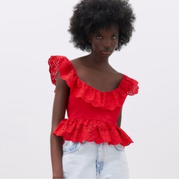 Zara Tops - Zara Openwork Embroidered Top